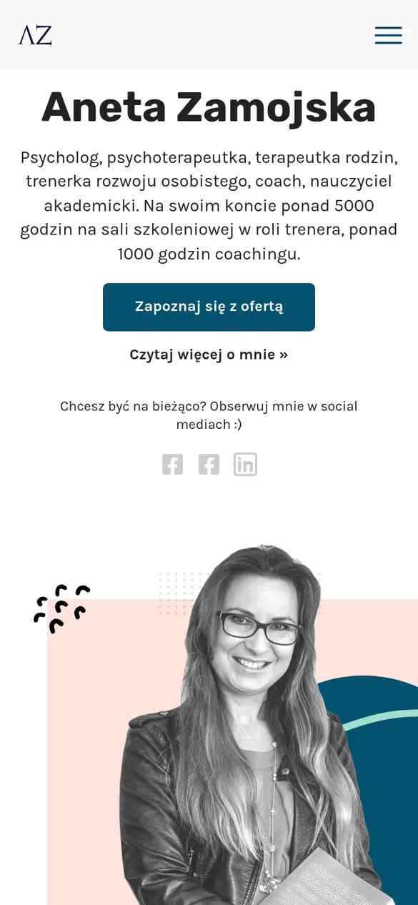 Aneta Zamojska — widok strony na telefonie