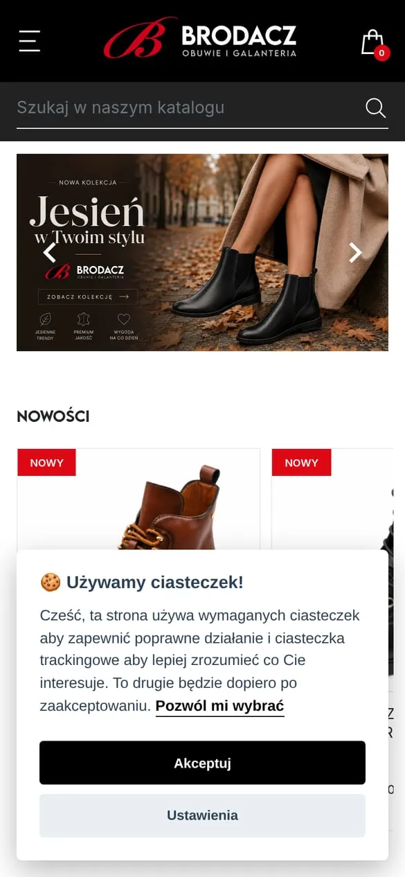 Buty Brodacz — widok strony na telefonie