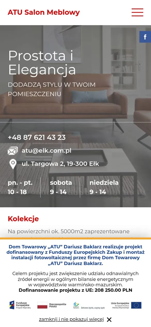 Centrum Handlowe ATU — widok strony na telefonie