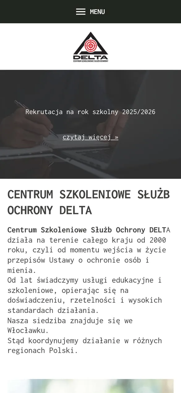 Centrum Szkoleniowe DELTA — widok strony na telefonie