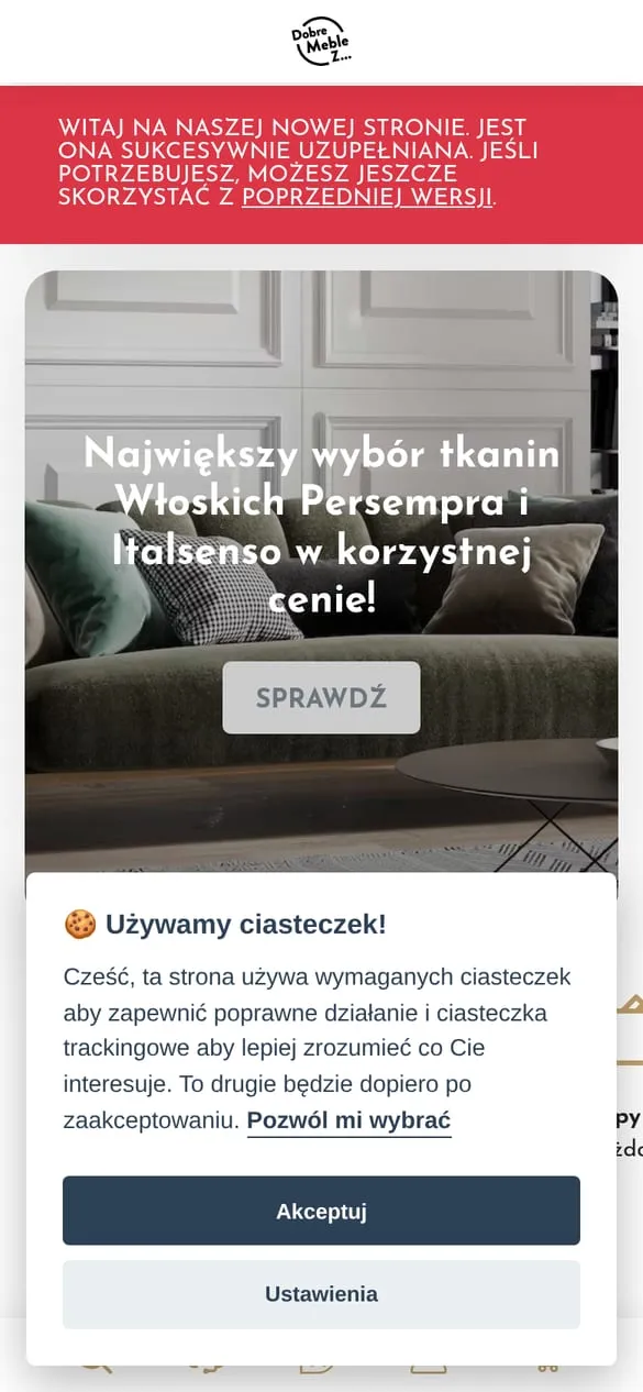 Dobre Meble Z — widok strony na telefonie