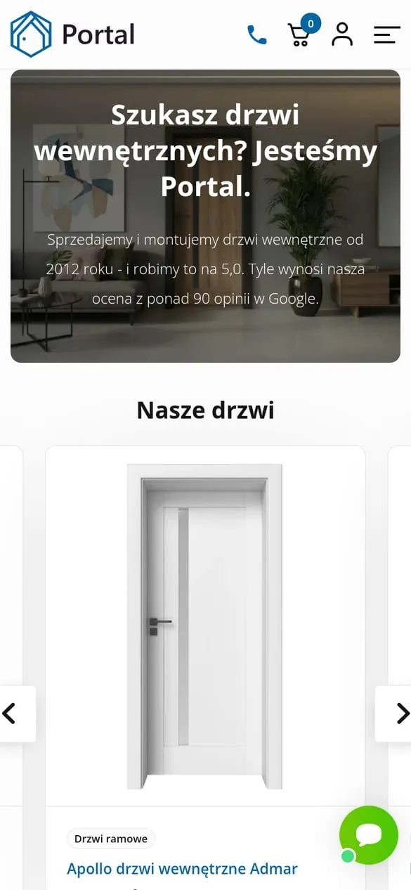 Drzwi Portal — widok strony na telefonie
