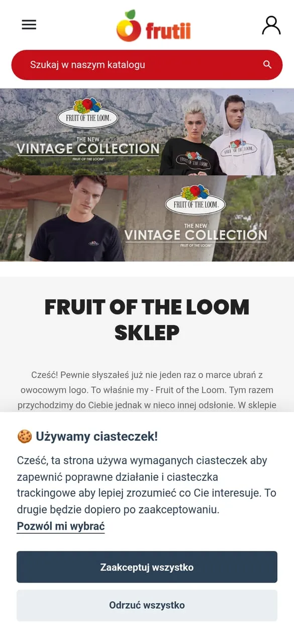 Frutii — widok strony na telefonie