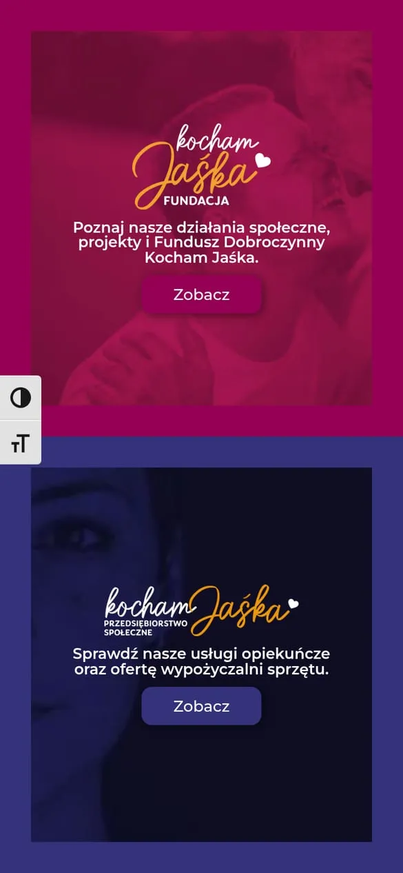 Fundacja Kocham Jaśka — widok strony na telefonie