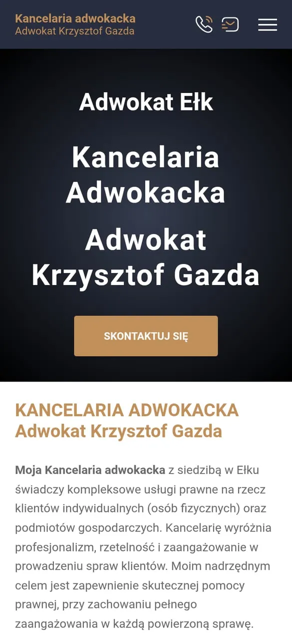 Kancelaria Adwokacka Gazda — widok strony na telefonie