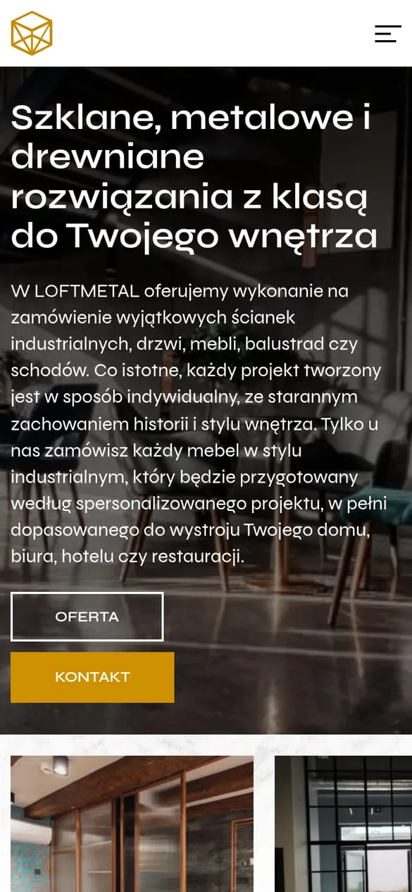 Loftmetal — widok strony na telefonie