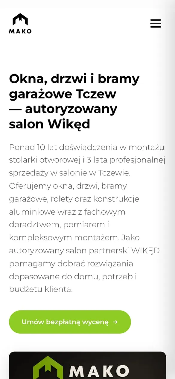 Mako Okna — widok strony na telefonie