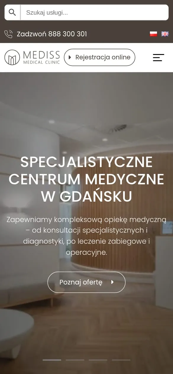 Mediss Medical — widok strony na telefonie