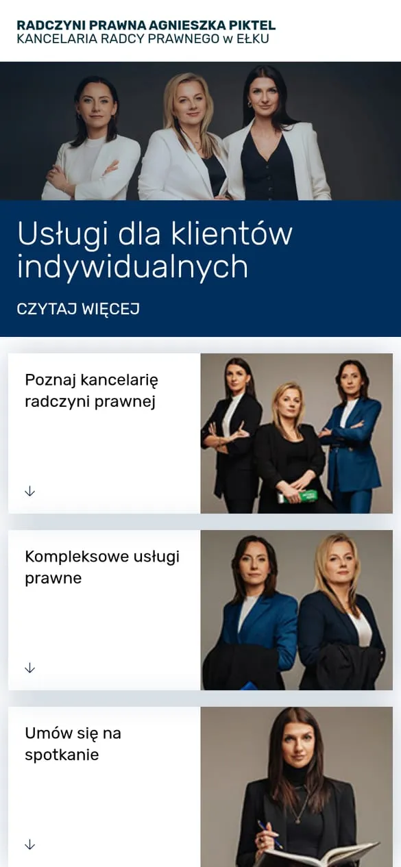 Radczyni Ełk — widok strony na telefonie