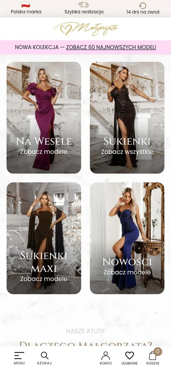 Sukienki Małgorzata — widok strony na telefonie