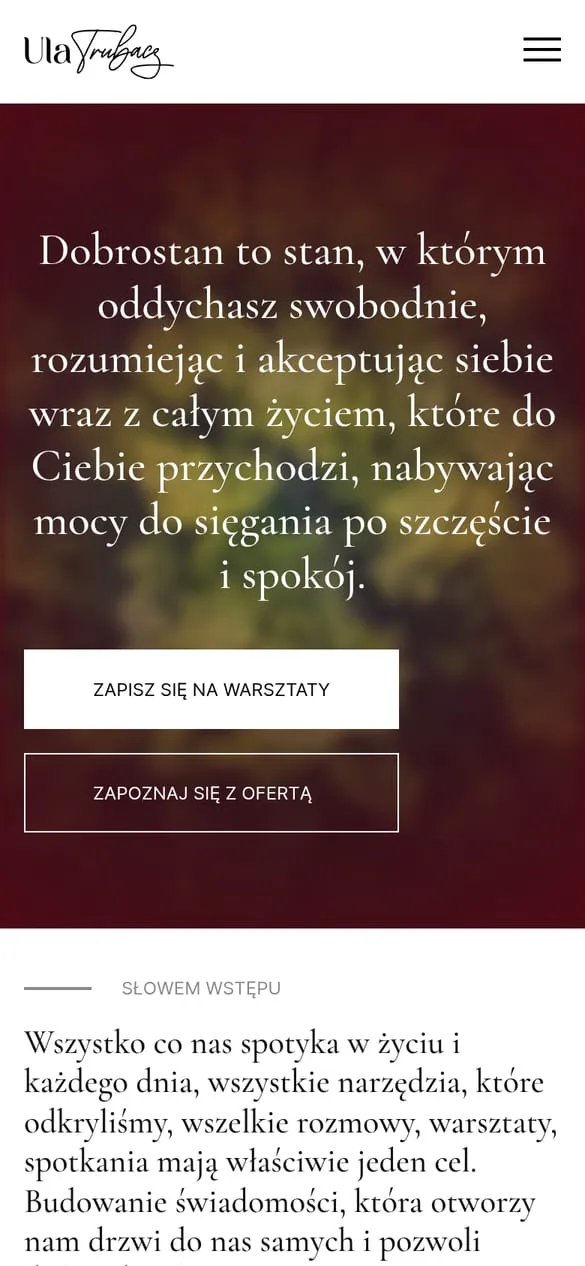 Ula Trubacz — widok strony na telefonie