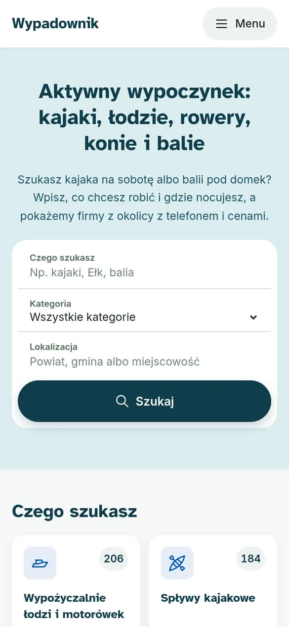 Wypadownik — widok strony na telefonie
