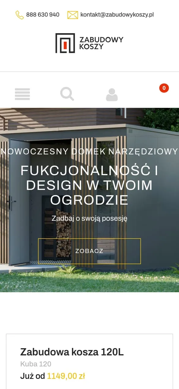 Zabudowy Koszy — widok strony na telefonie