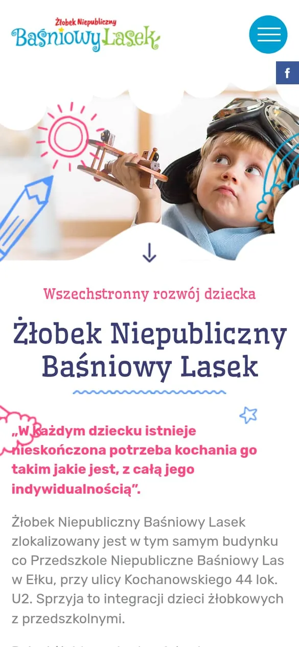 Żłobek Baśniowy Lasek — widok strony na telefonie
