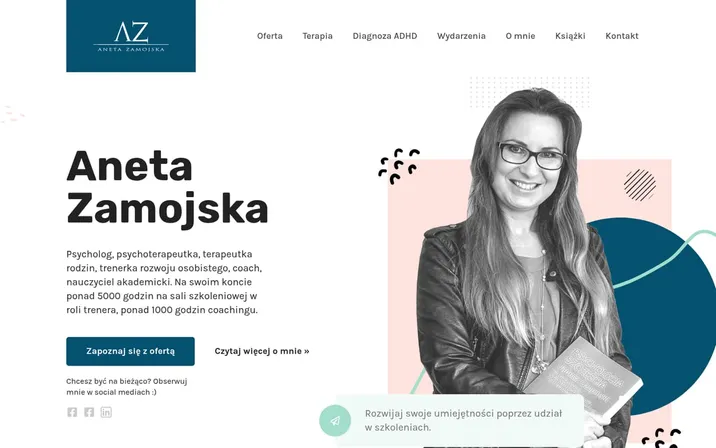 Aneta Zamojska — widok strony na komputerze