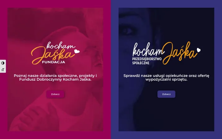 Fundacja Kocham Jaśka — widok strony na komputerze