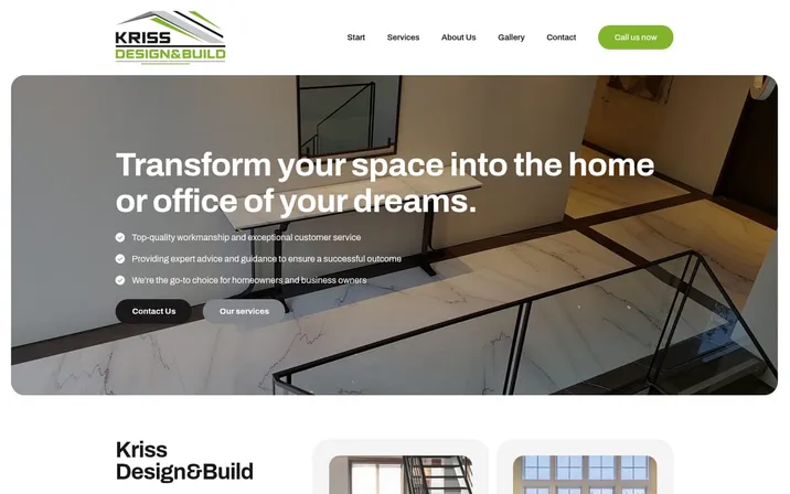 Kriss Design & Build — widok strony na komputerze