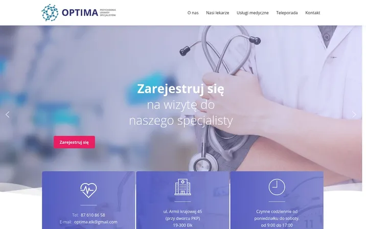Przychodnia Optima — widok strony na komputerze