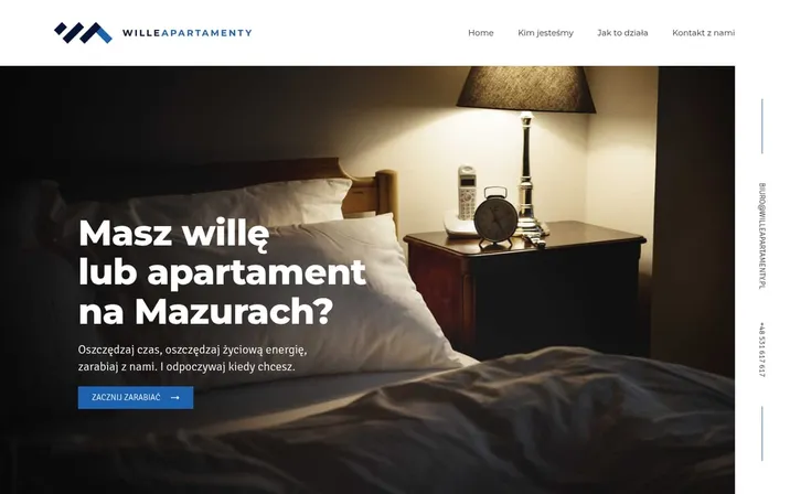 Wille Apartamenty — widok strony na komputerze